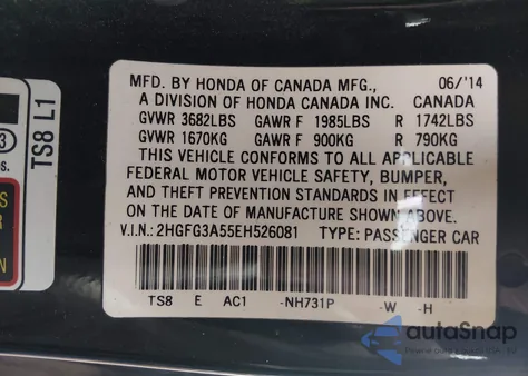 2014 Honda Civic Lx from USA, damaged, VIN 2HGFG3A55EH526081